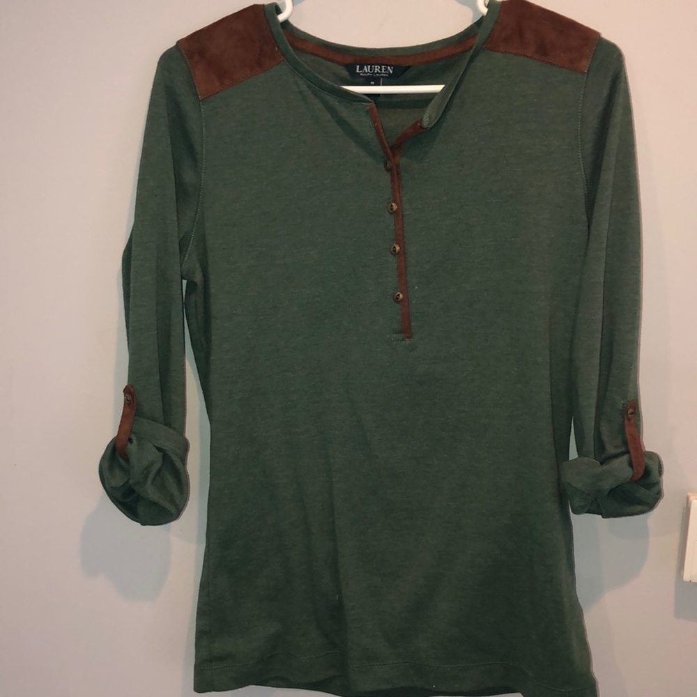 Ralph Lauren Faux Leather Trimmed Top